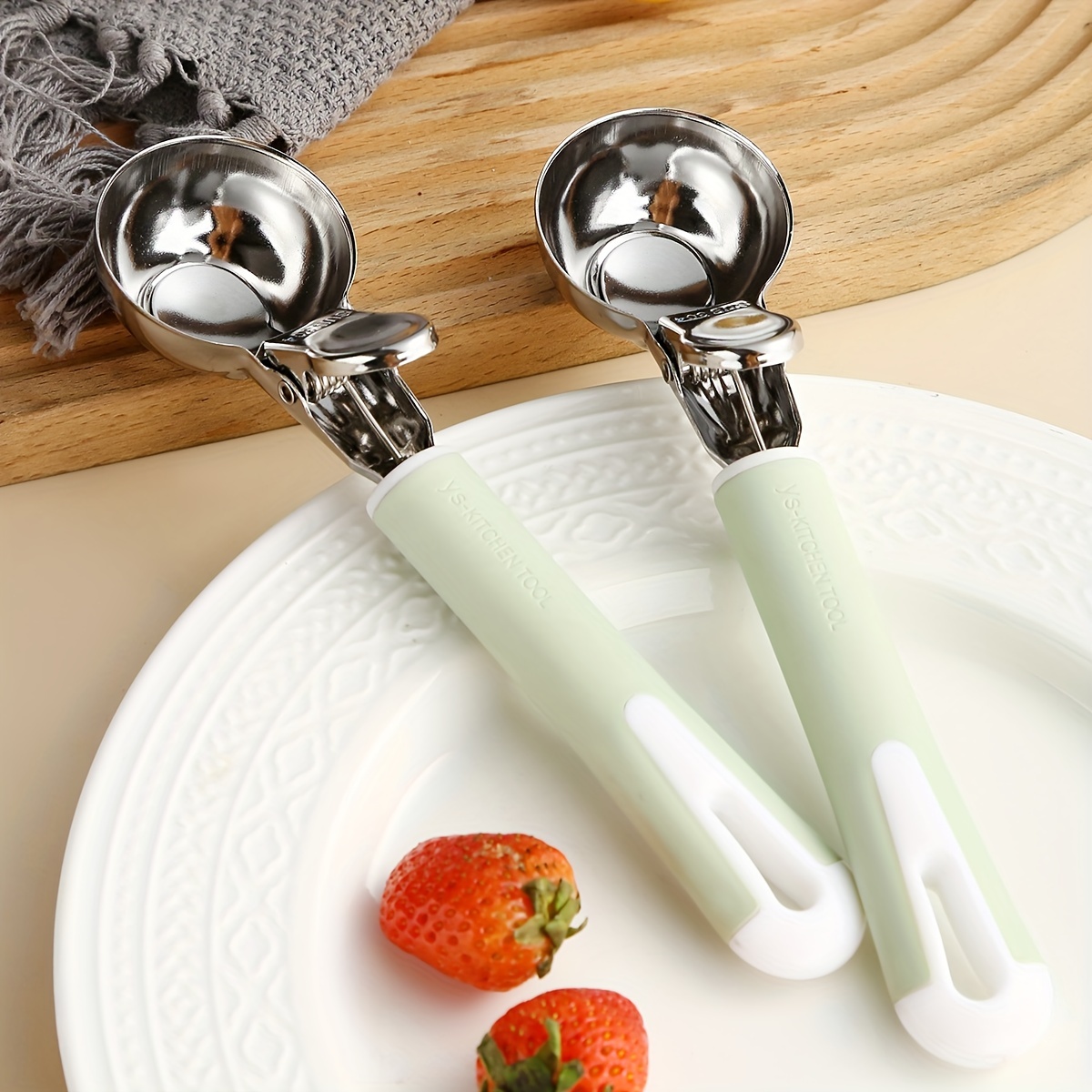 TEMU Easy-release Stainless Steel Ice Cream Scoop - Melon Balls & Desserts, Durable Kitchen Gadget