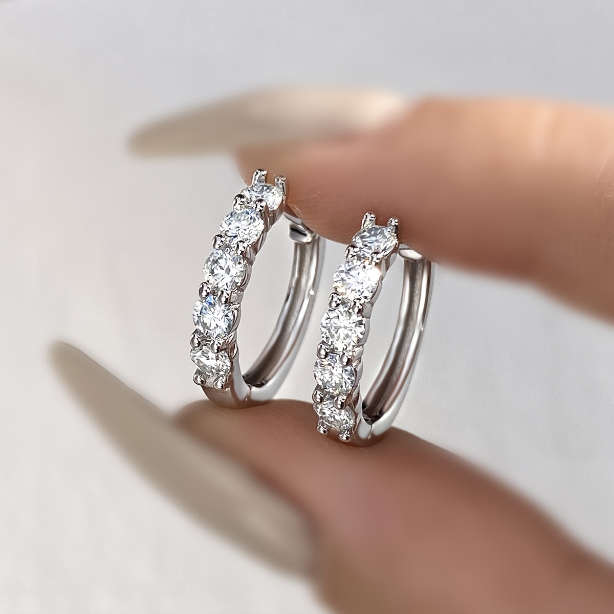 TEMU A Pair Of 925 , Elegant Japanese And Korean Style, Hypoallergenic And Nickel Free, With 0.5 Carat Synthetic Zirconia, Suitable For Daily Wear, ,