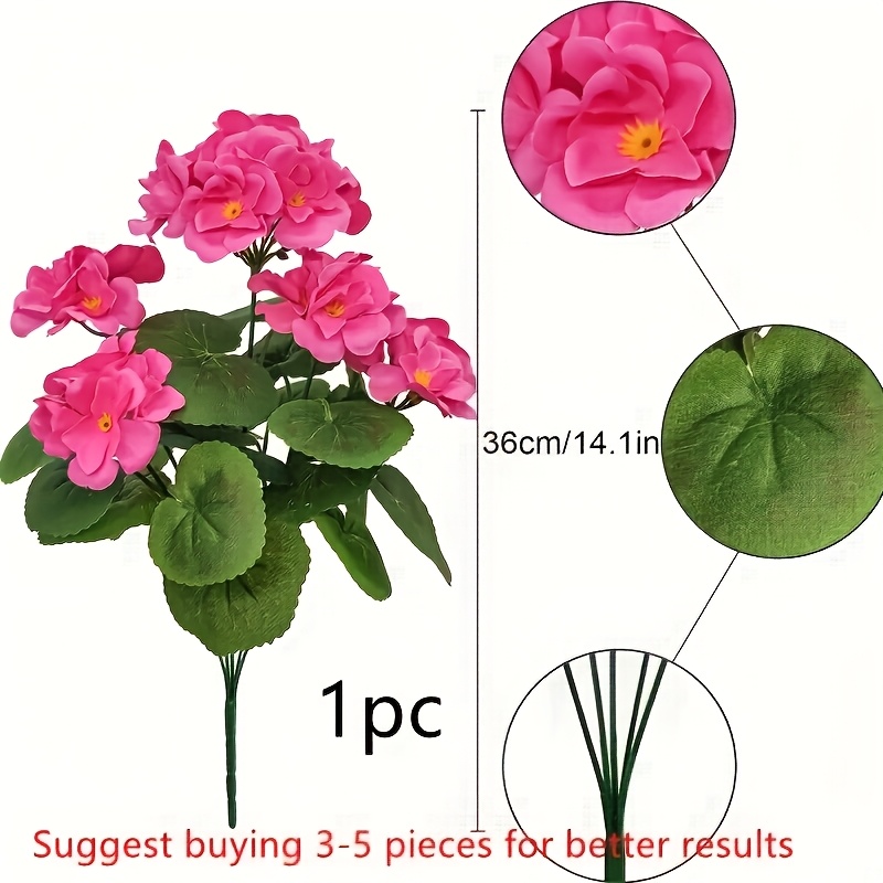 1pcartificial Geranium Flowers - Lifelike Pink Faux Plants For Outdoor & Indoor Decor | Uv Resistant, Low Maintenance Garden, Patio, Porch Centerpiece (no Watering Needed)