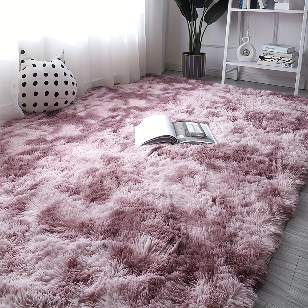 1pc Luxurious Rectangular Shaggy Plush Carpet Rug - Soft, Fluffy, Tie-dyed, Solid, Dark-colored, Non-slip, Machine Washable - Perfect For Living Room Sofa, Bed Room, Fluffy Carpet, Influencer Carpet