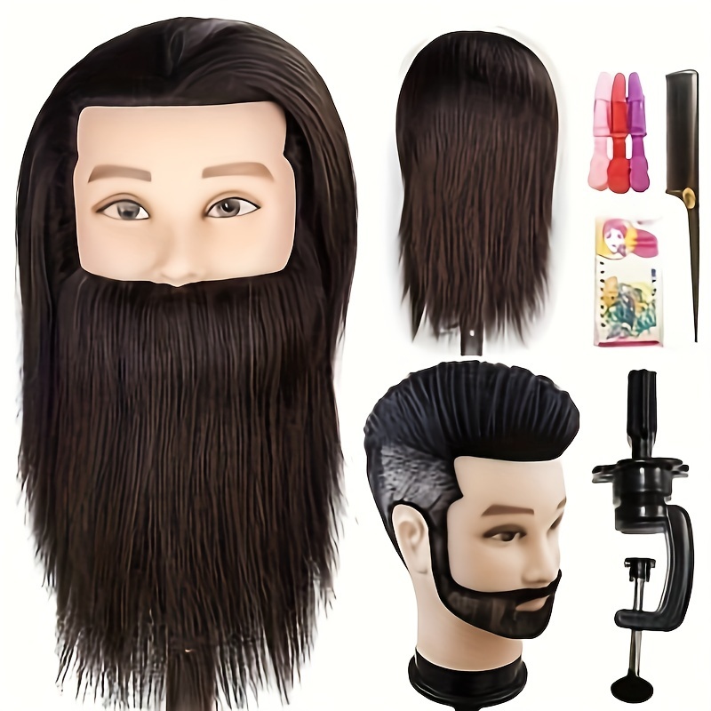 

Head With Hair Hair Manikin For Men Cosmetology Straight Beard Manikin Head With Hair With Stand Practice Cutting Styling (12inch)