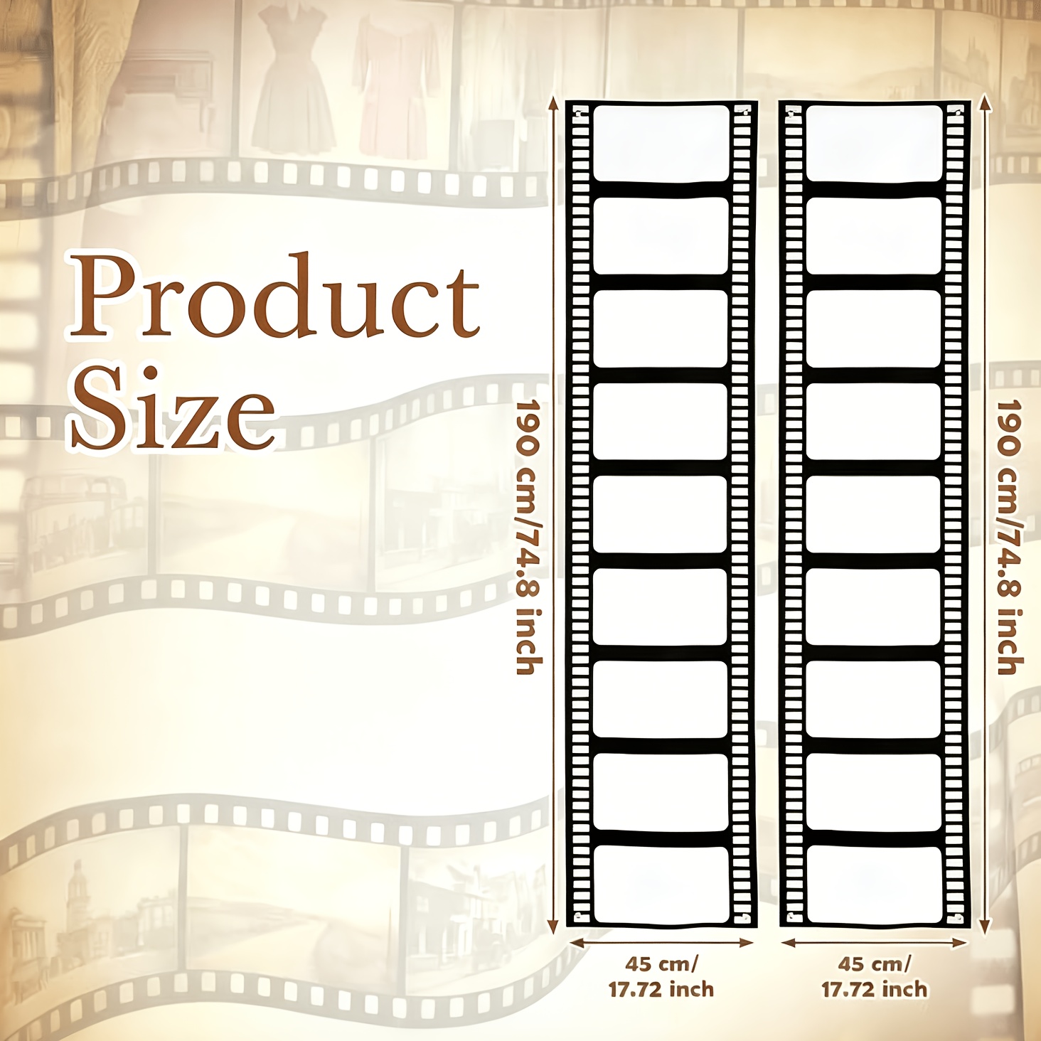 TEMU 2pcs 75" X 18" Widened Filmstrip Tape Banners, Movie Party Decorations, Vintage Black White Film Reel Prop Sign Backdrop, Suitable For Movie