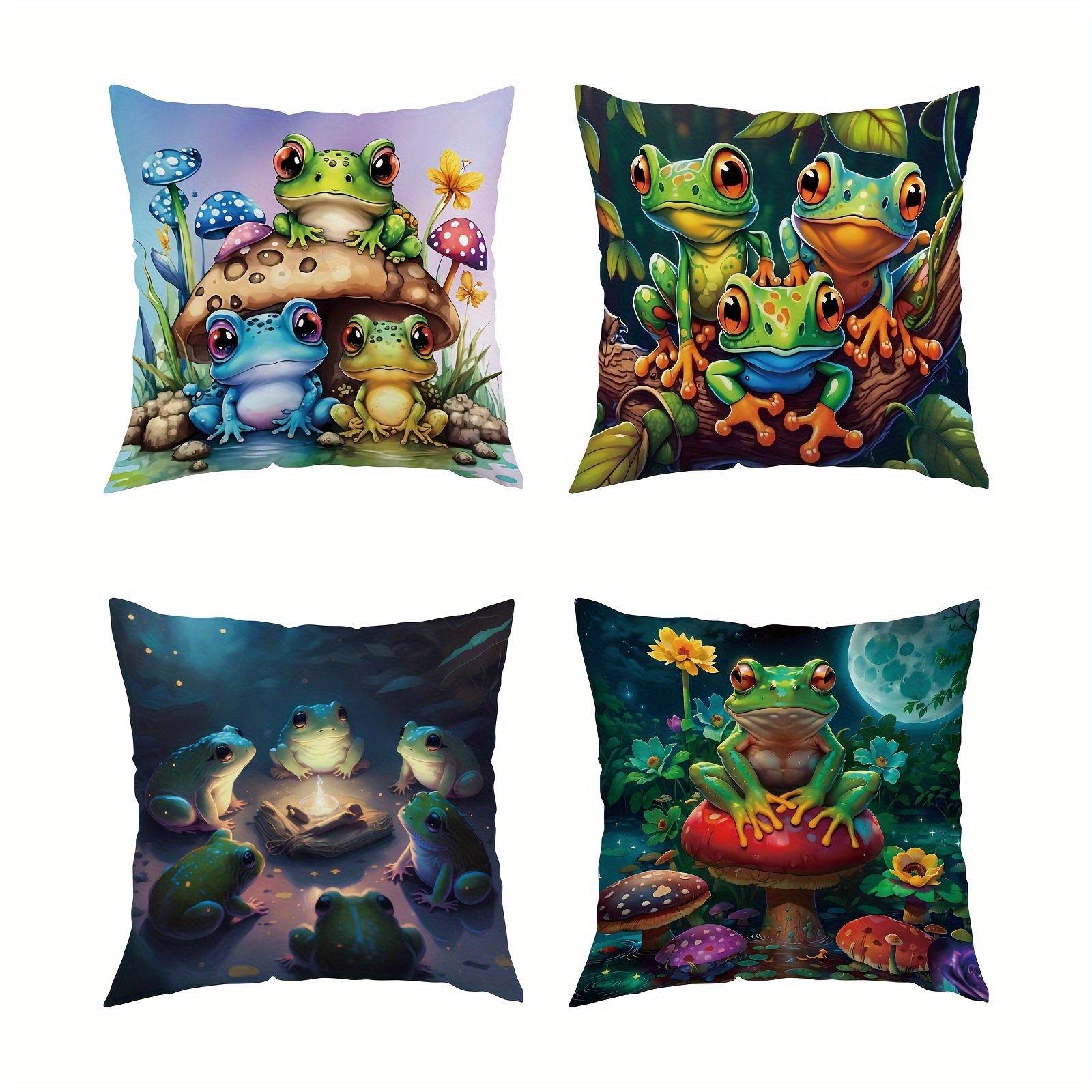 

1pc, Colorful Frog Mushroom Short Plush Pillowcase, Zipper Single-sided Printed Pillowcase, Home Decoration Sofa Bedroom Decoration, Without Pillow Core, 18×18 Inches