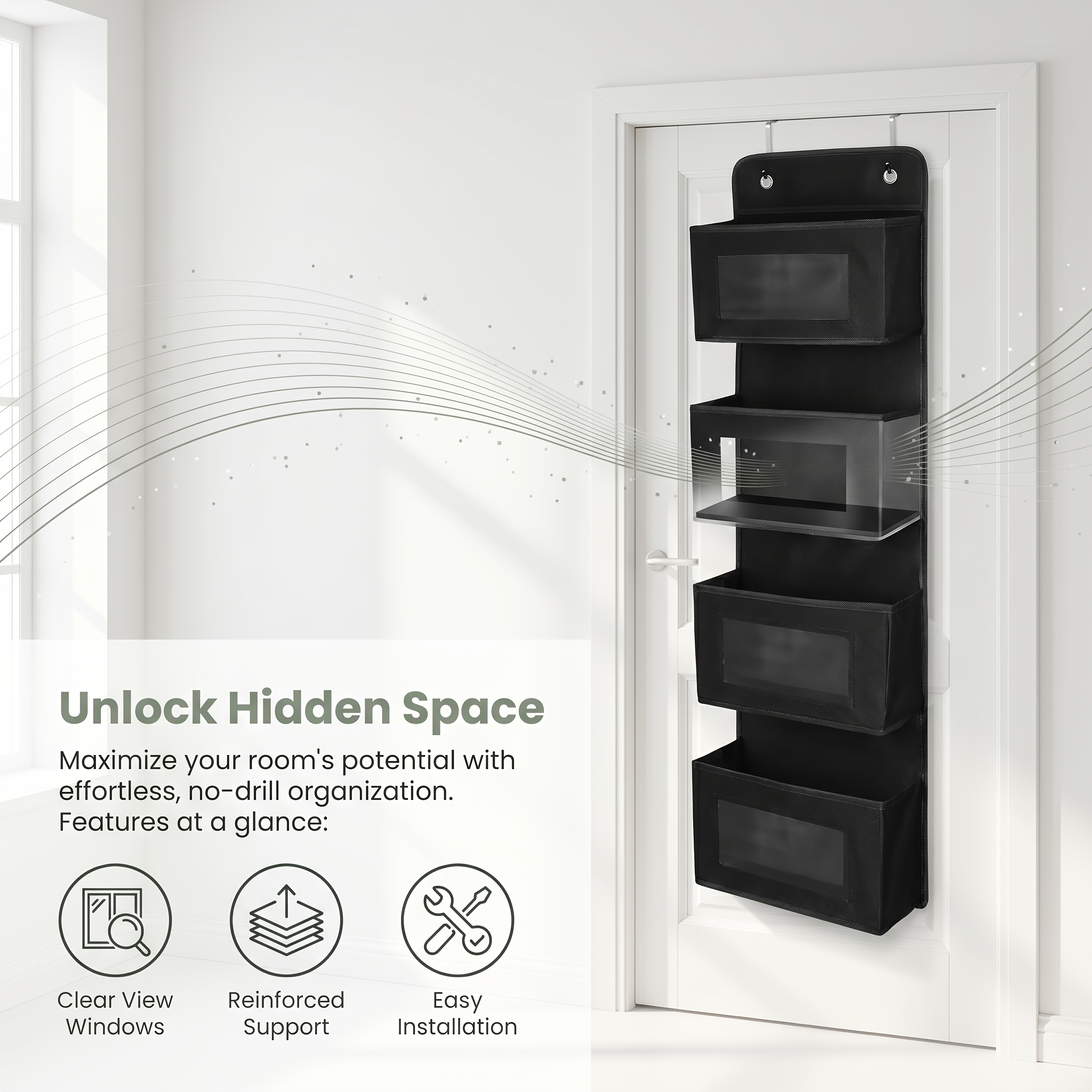 Household Non-woven Fabric 5-compartment Large-capacity -one Over-the-door Hanging Storage Organizer Bag
