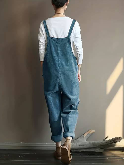 womens solid color corduroy jumpsuit sleeveless casual loose romper with pockets ladies overalls