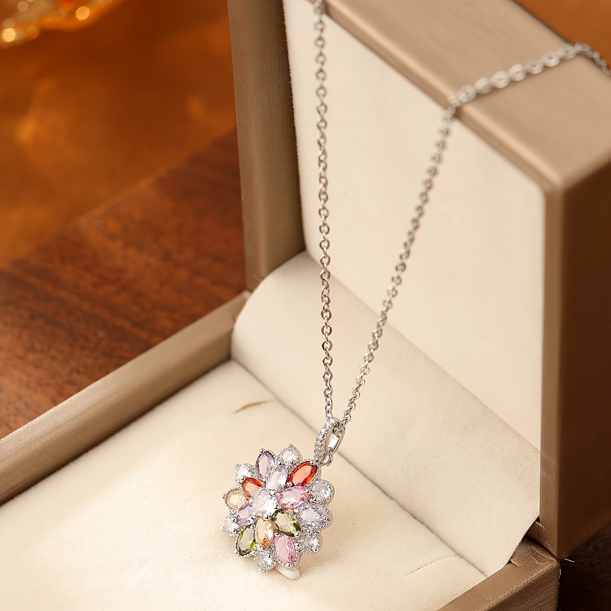 Multicolor Necklace with Light Luxury Zirconia Pendant