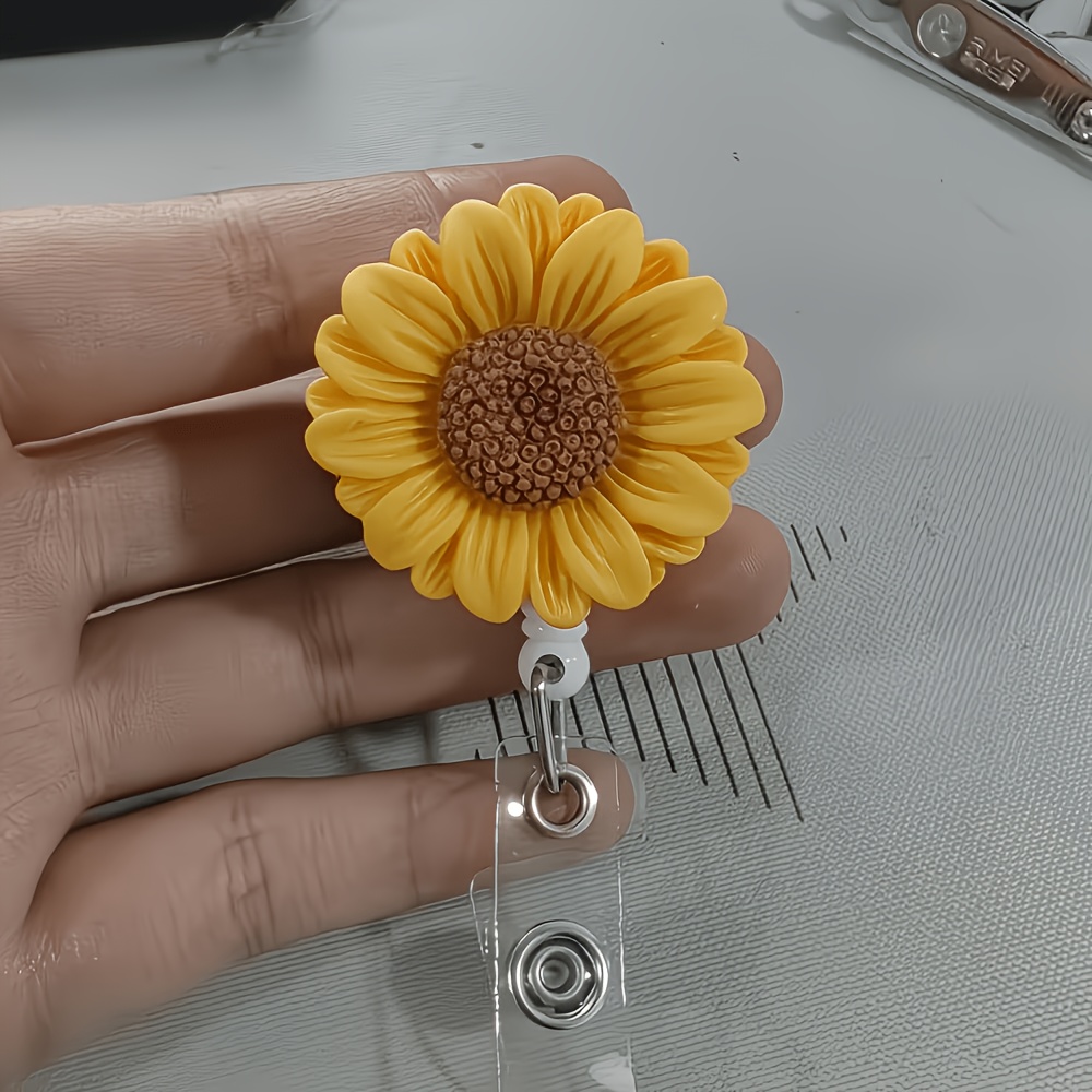 TEMU Porte-badge rétractable 2D 1 à motif floral , cordon d'identification extensible, dévidoir de badge de bureau - facile à , clip de cordon