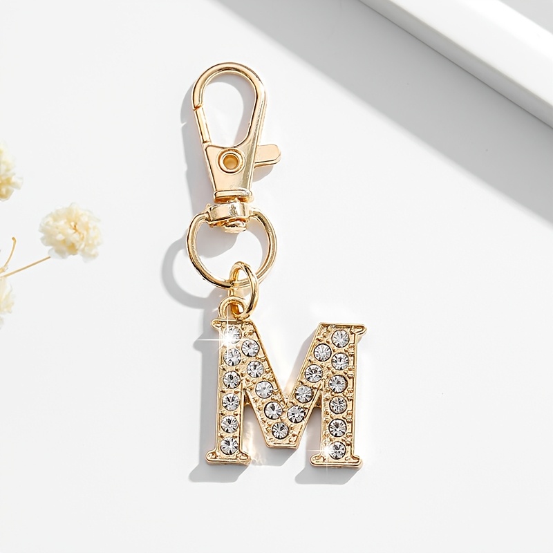 TEMU 1pc Fashionable European And Gorgeous Minimalist Versatile Mini Keychain With 26 English Letters, Suitable For Women' Key Case Decoration And
