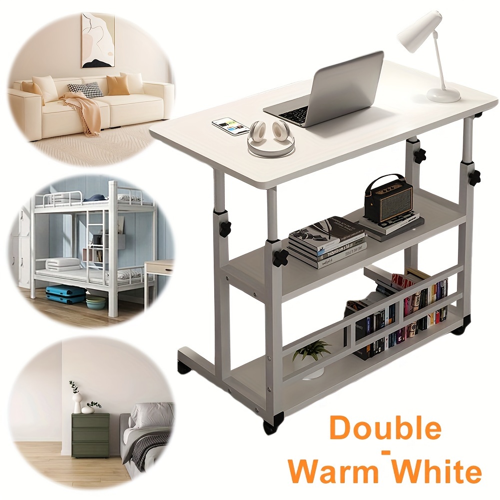 

Folding Desk With Wheels, Adjustable Height & Storage Shelf - Bedroom, Living Room, Or Use