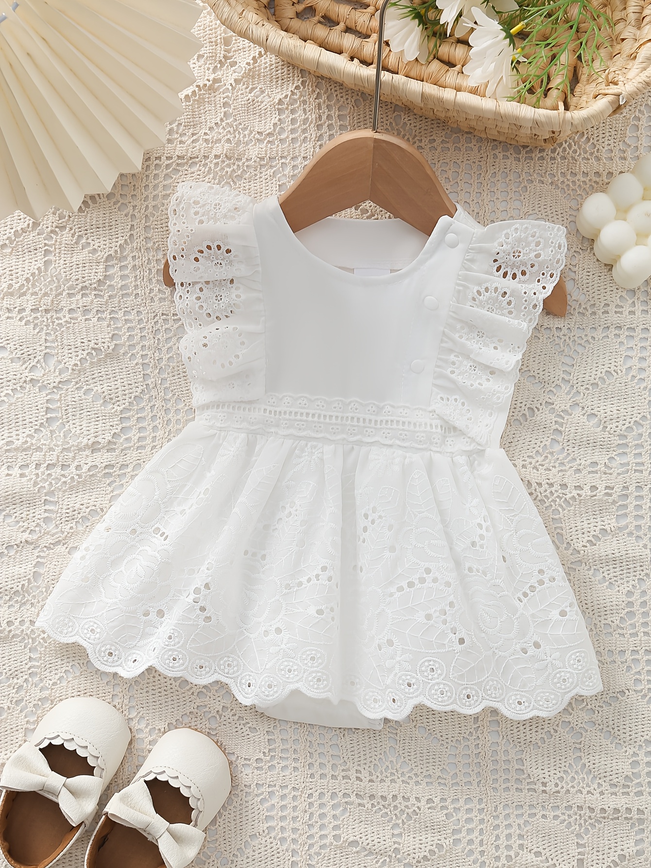 newborn white cotton dress Noa White Cotton Dress, Smocked with Hand Embroidery