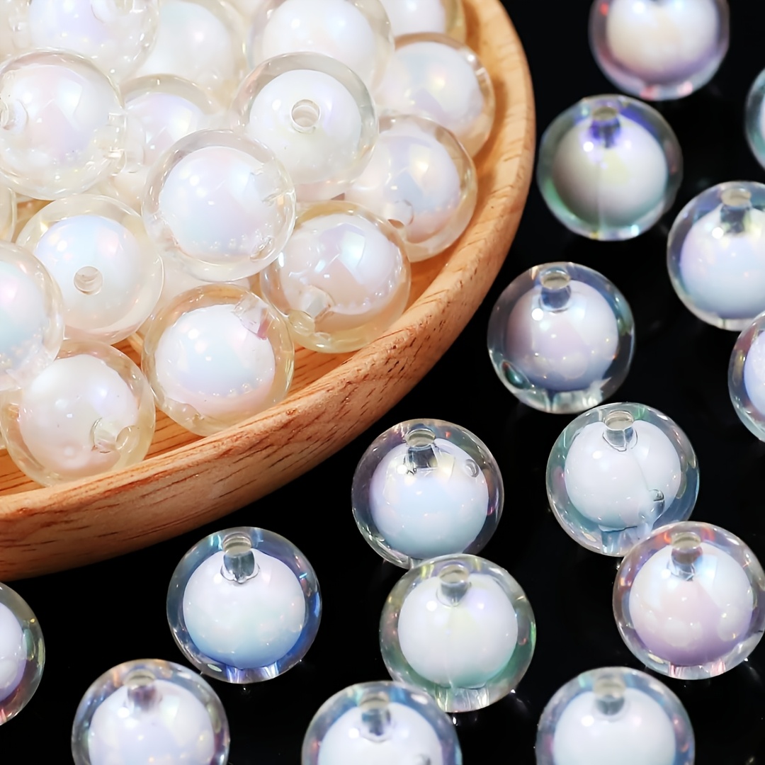 TEMU 88pcs Qywctz Ab Beads Suitable For Diy Making - 10mm Iridescent Acrylic Beads With Ab, White & Shift For Bracelets, Necklaces, Pendants, Resin