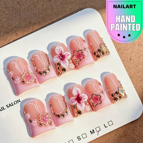 luxury handmade duck nails nude and pink french tips 3d sprinkle y2k style suitable for party wedding daily wear tool kit handmade press on nails pink nails spring nails