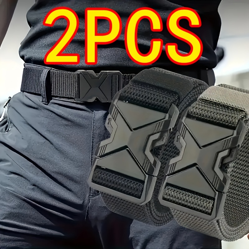

2pcs Men's Comfortable, Tactical Canvas Belt - Breathable & For Outdoor Sports And Work, Black With Plastic . For Gifts