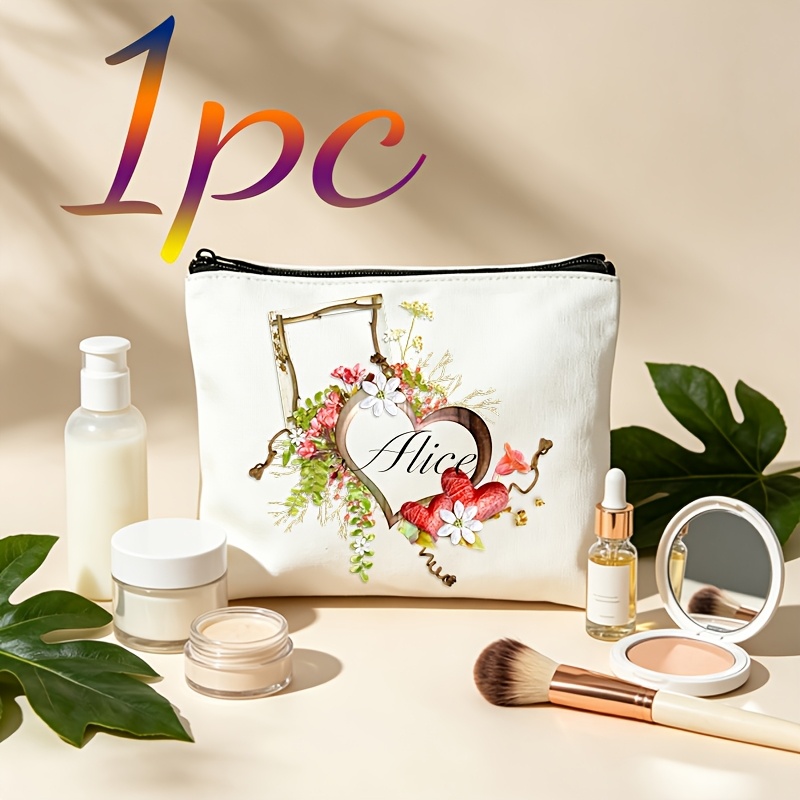 TEMU Confezione da 1/3/5 pz Borsa per trucco con cerniera adatta a tutte le et� con cuore e cornice ad albero rosa e verde, pochette organizzatrice