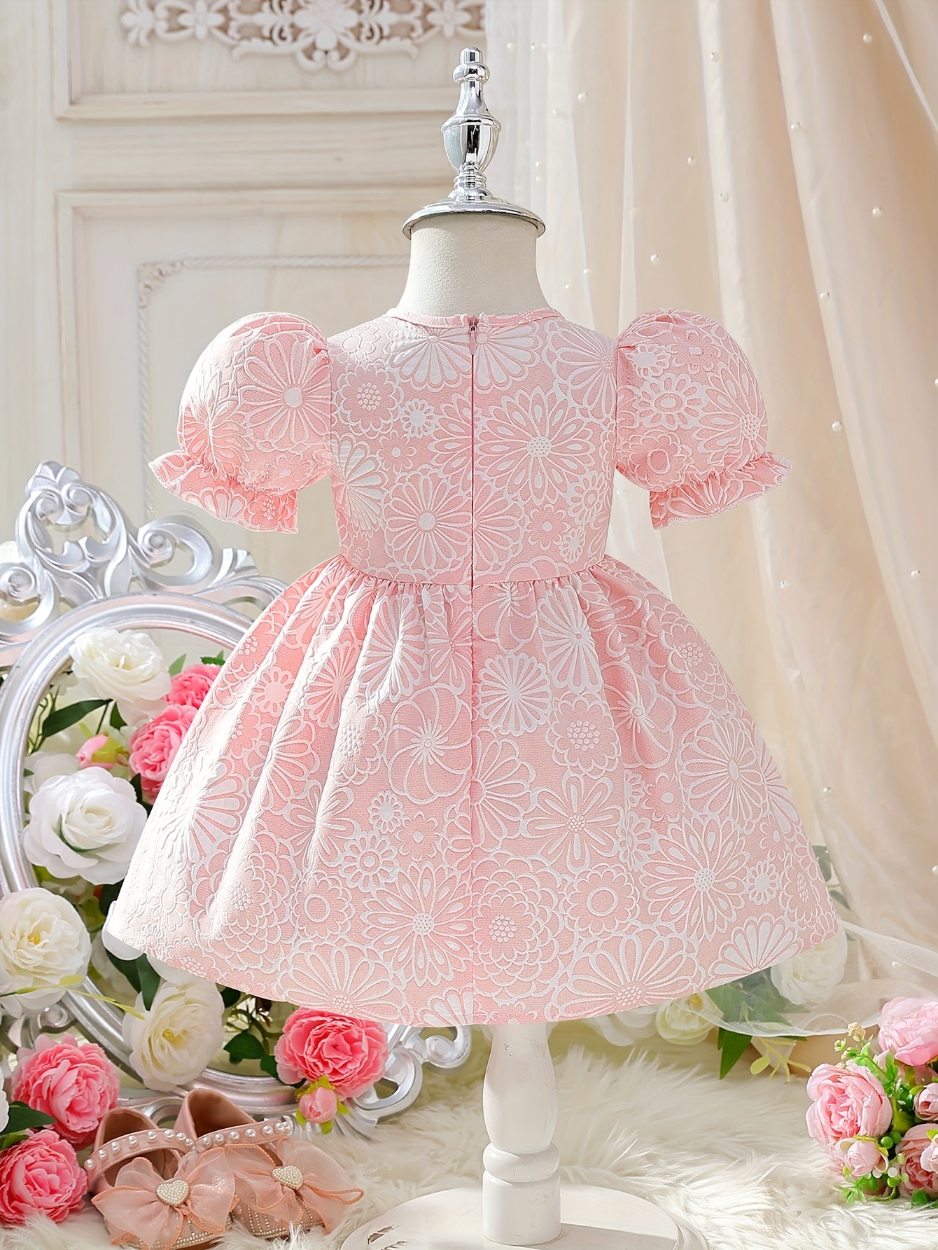 green emerald velvet dress Pink Satin Dress Baby Girl Princess Dress – marryshe main image 0