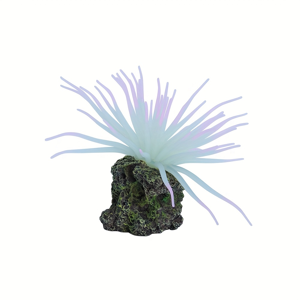 TEMU 1pc Fluorescent Anemone, Resin Base, Aquarium Pale Pink/pale Purple Anemone Decoration, Glow In The Dark, Elegant Shape, Fish Tank Landscape, No