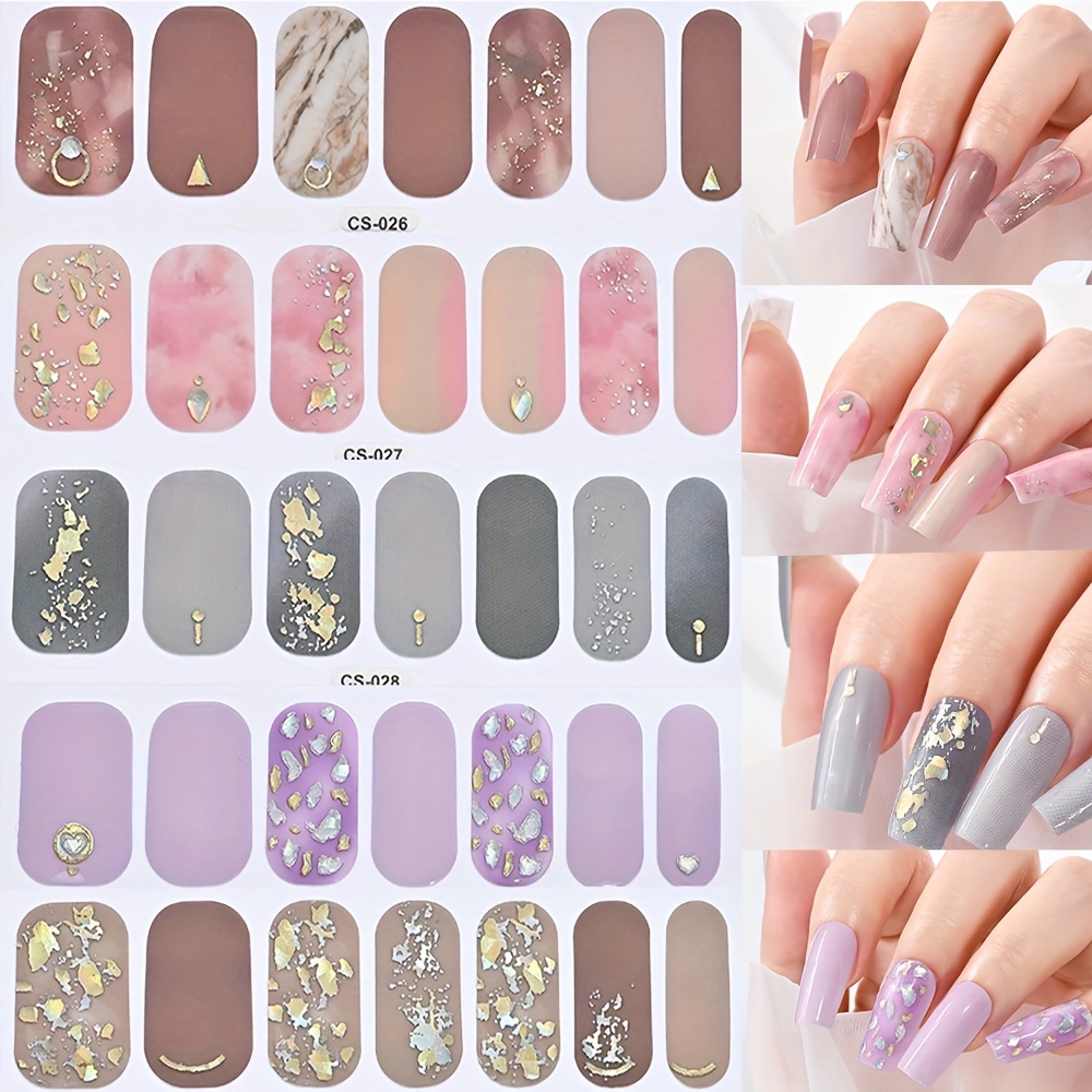 Image of 70pcs/5 Sheets Morandi Colored Nail Glue Hot Stamping Sticker - Trimmed Shape, Convenient And Fast - Suitable For Autumn And Winter , Parties, And Decorative Nail Stickers