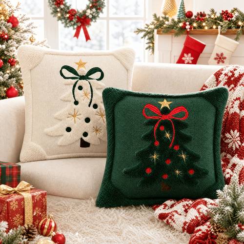 imagen del artículo juego de 2 fundas de cojín de invierno con de navidad 3d jacquard y - fundas de cojín de felpa con bordado de estrella, 18x18 pulgadas, decoración de estilo para sofá, , regalo de navidad y , sin relleno