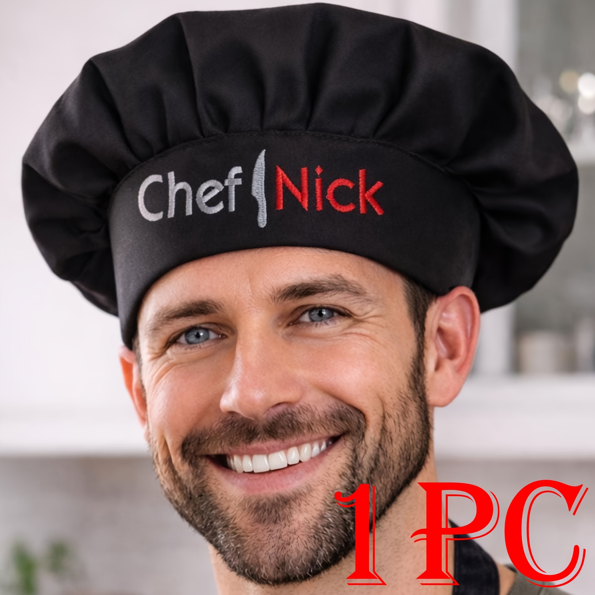 TEMU Personalized Chef Hat Custom Name/ & Logo - Adjustable Stretch Fit Suitable For Chefs, Baking Gifts, Bulk Orders, Unisex White Cooking With
