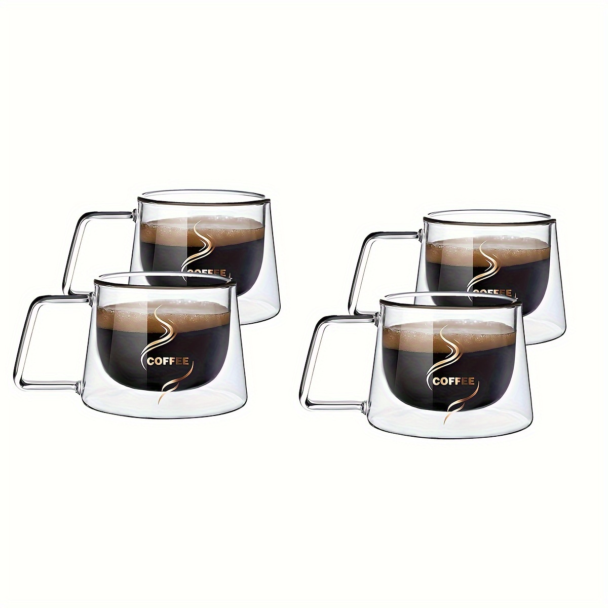 

4pcs, Glass Coffee Mugs, 200ml Double-walled Espresso Coffee Cups, Heat Insulated Water Cups, Summer Winter Drinkware, Birthday Gifts, Dishwasher Safe