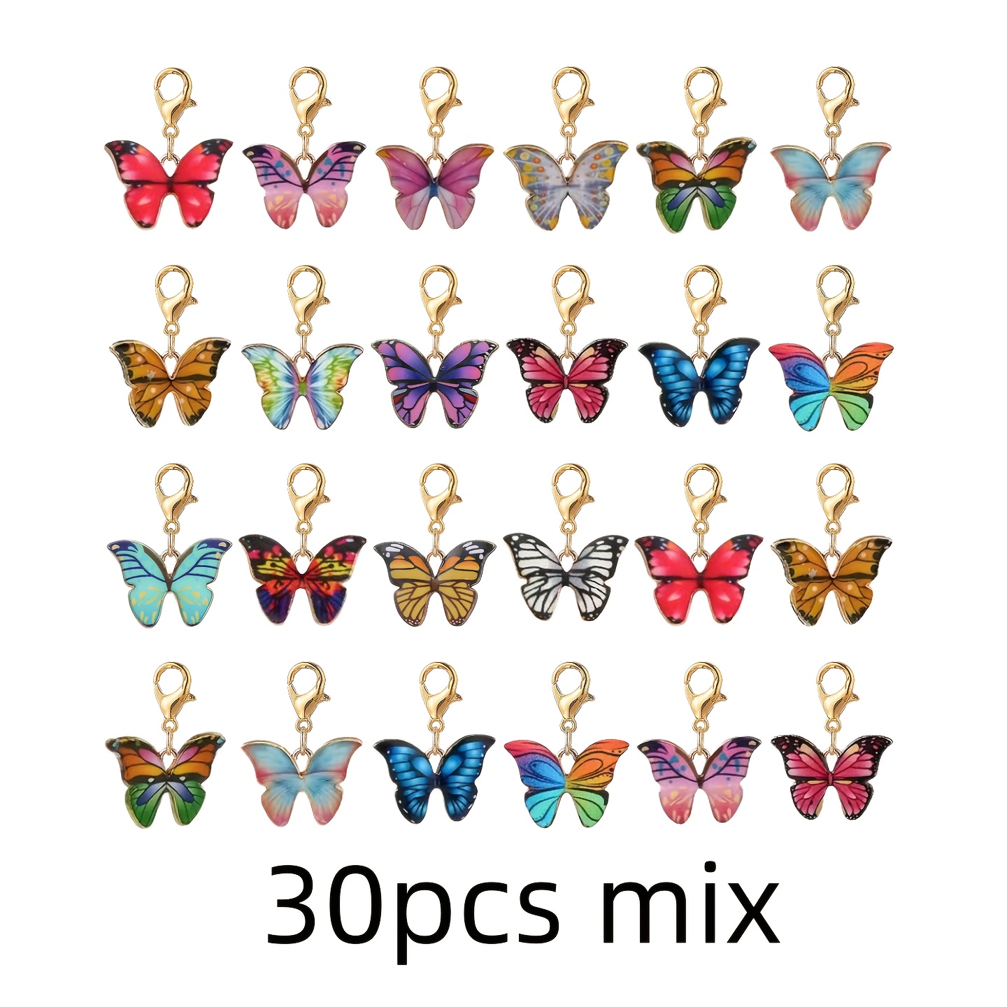 TEMU 30pcs de Pendentifs Papillon Imprimés en Alliage Coloré, Fermoirs Polyvalents pour , Bracelets, Boucles d'Oreilles, Porte-clés et Accessoires de
