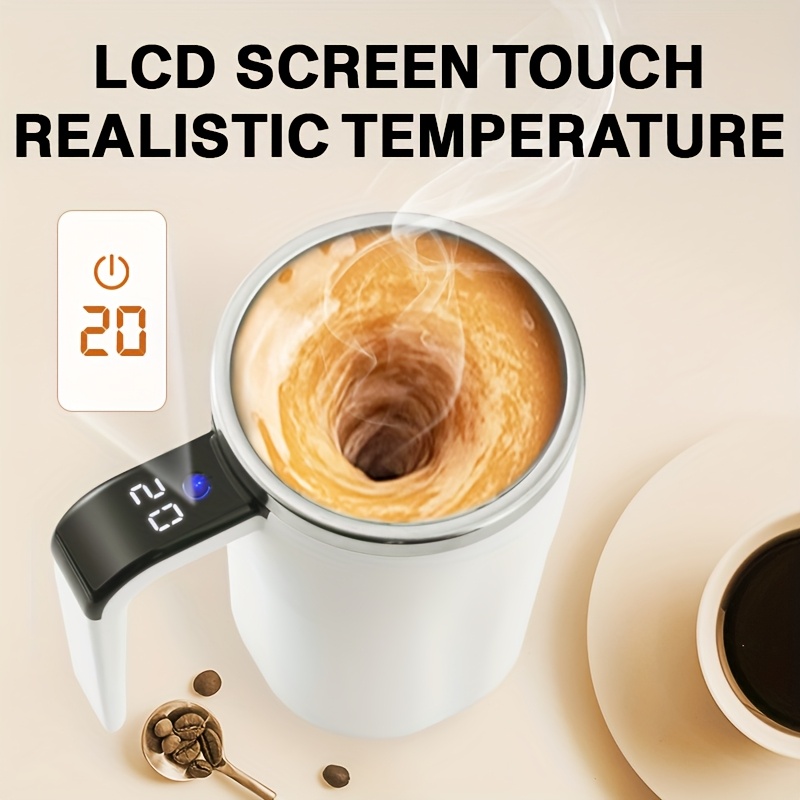 Automatic Stirring Coffee Mug with Temperature Display, USB Rechargeable 304 Stainless Steel, 200mAh Battery, ABS Material, Magnetic Stirrer - Portable for Home/Office Use, Ideal Holiday Gift