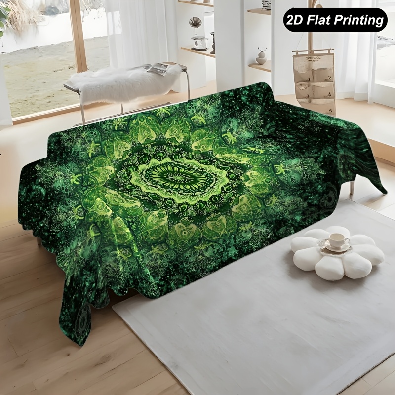 TEMU 1pc Sofa Towel, Mandala Green Dark Psychedelic Suitable For , Multifunctional, Machine Washable Sofa Cover, Suitable For Decorating Single To