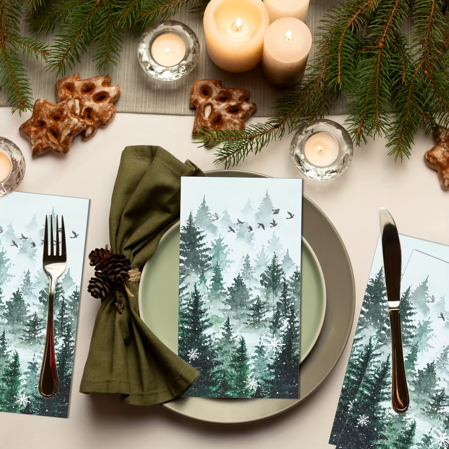 

Winter Watercolor Frosted Napkins - Pack Of 20, 2-ply Disposable Guest Towels, Christmas Themed Dinner Party Supplies, Seasonal Paper Hand Towels For General Use