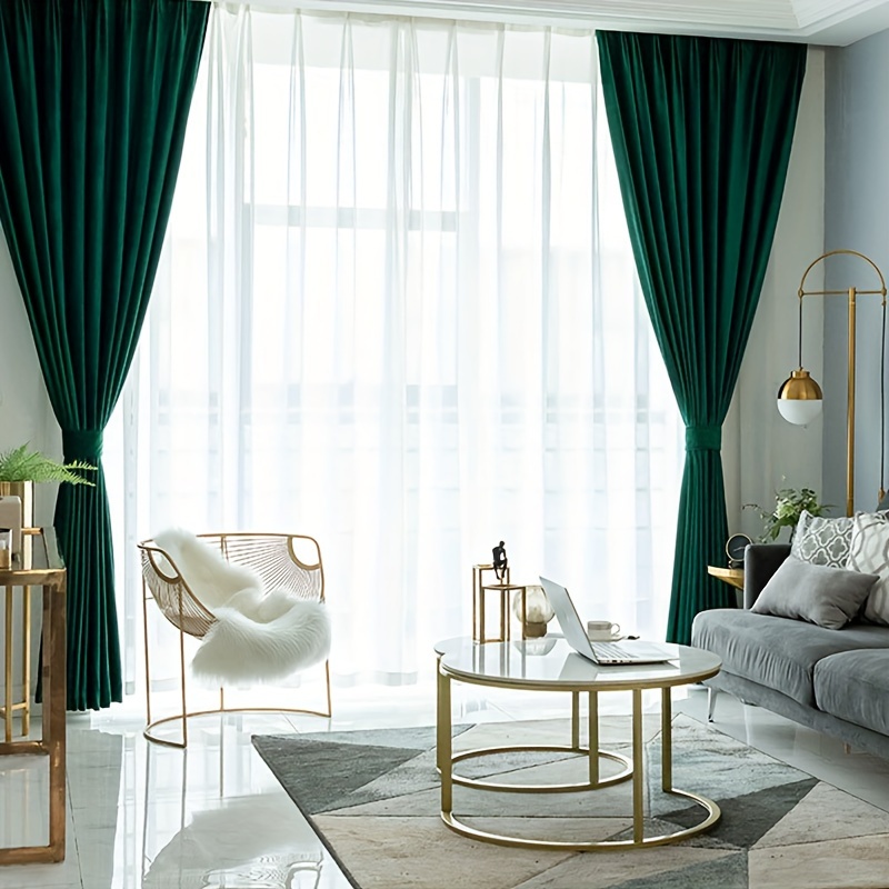 Image of Set Of 2 Dark Pocket Velvet Curtains, , High-end, Fashionable, Light Luxury, For Living Room And Bedroom
