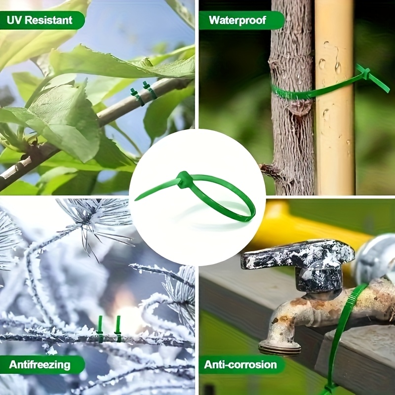 200 bucati coliere plastic – Legături cu autoblocare pentru plante, tulpini și țevi de grădină | Elemente de fixare versatile pentru grădinărit | Curele de suport decorative pentru plante | Legături de cablu cu prindere durabilă