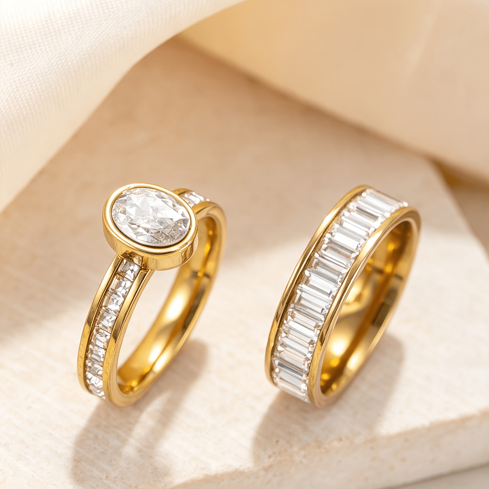 TEMU 2pcs Fashion Stainless Steel Women's Rings, Easy Synthetic Zirconia Inlaid Rings, Synthetic Synthetic Zirconia Inlaid Rings, Couple Rings,