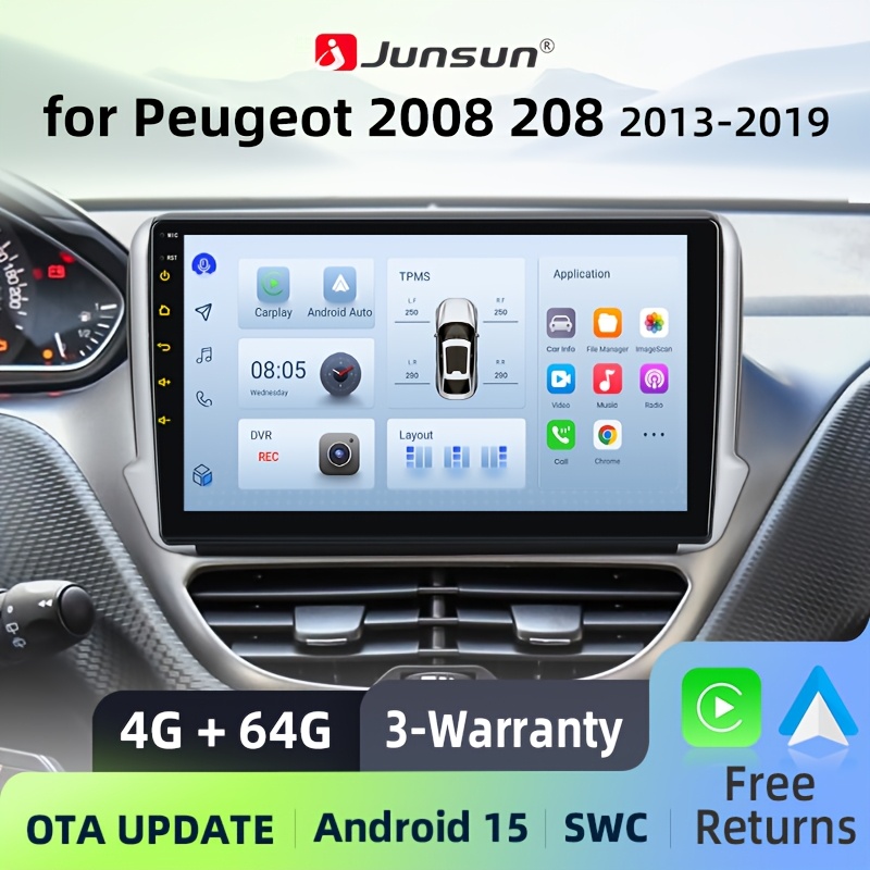 TEMU Junsun Car Radio For / 208 2013 2014 2015 2016 2017 2018 2019, 15 & Auto, 4 64gb, Touchscreen With Fm Rds, Swc, Ota , Gps Navigation