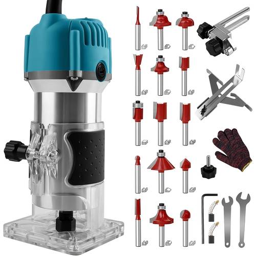 wood router 800w compact router tools for woodworking 3500 rpm hand trim router with 15pcs 1 4 router bits set edge guide roller guide and portable tool box