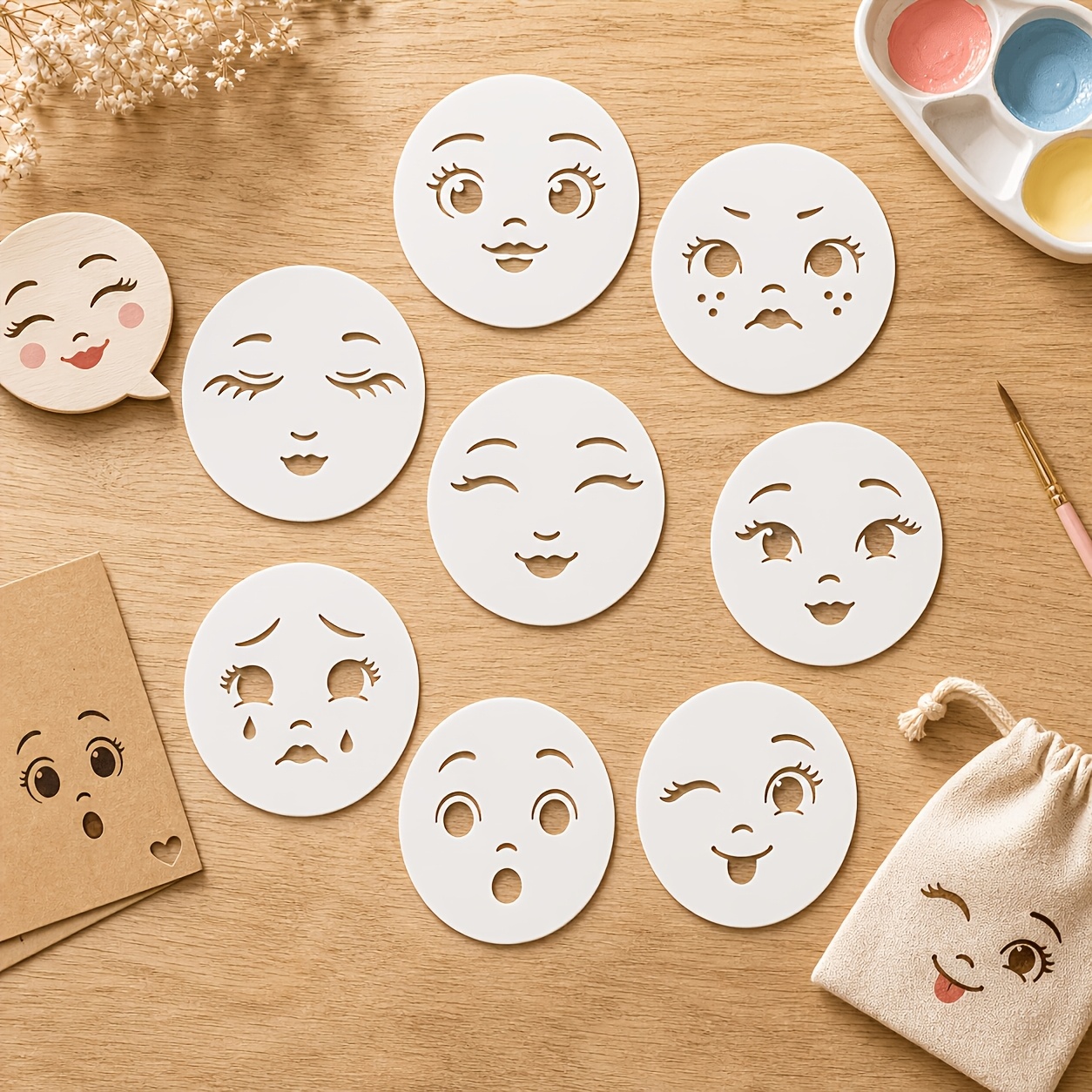 TEMU Set Of 8 Reusable Pet Facial Stencils Suitable For Crafts, Face Painting & Themed Decorations - Face Templates With Iconic Designs For Walls,