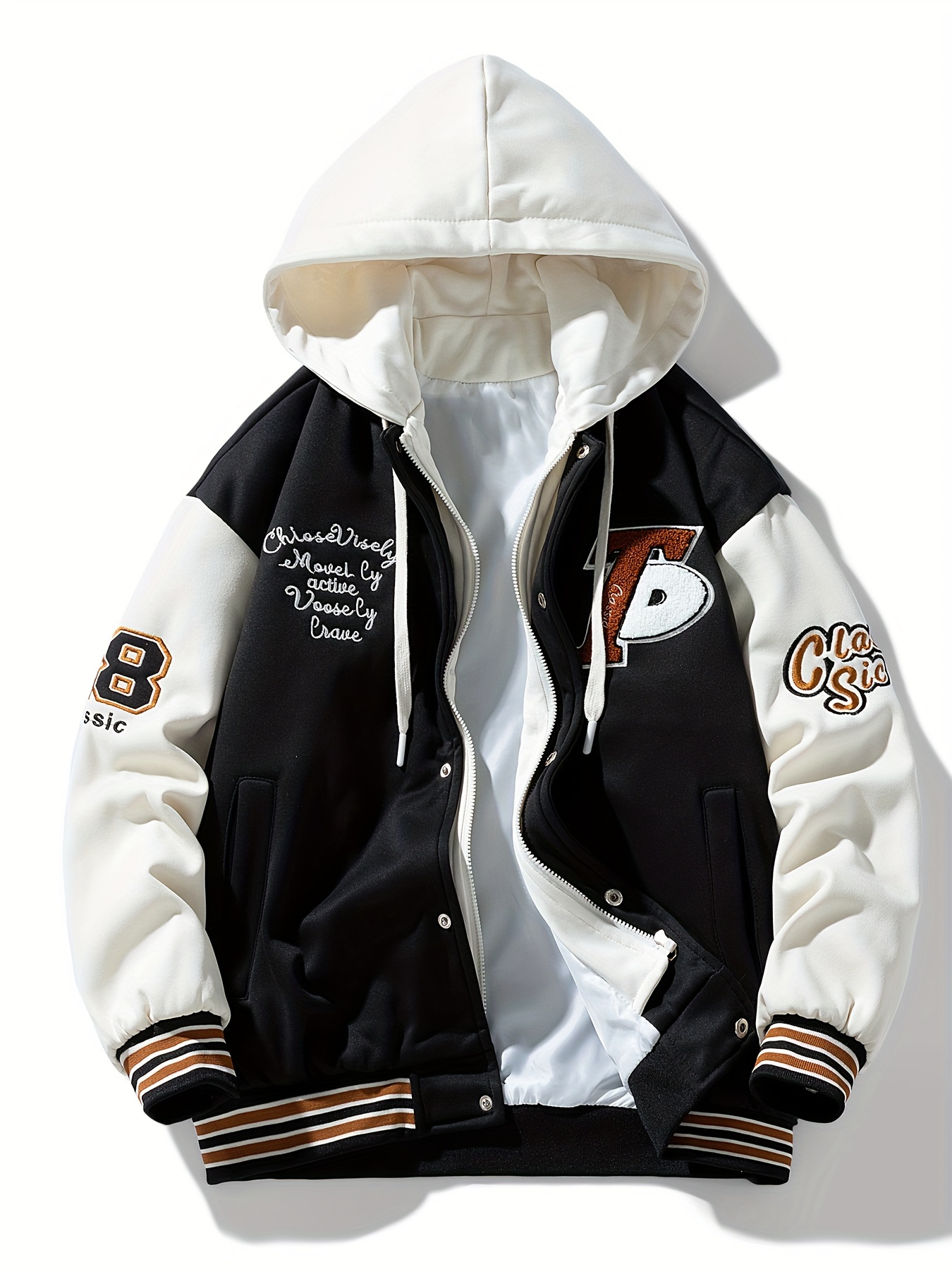 Veste Baseball à Capuche Décontractée Homme Automne Broderie