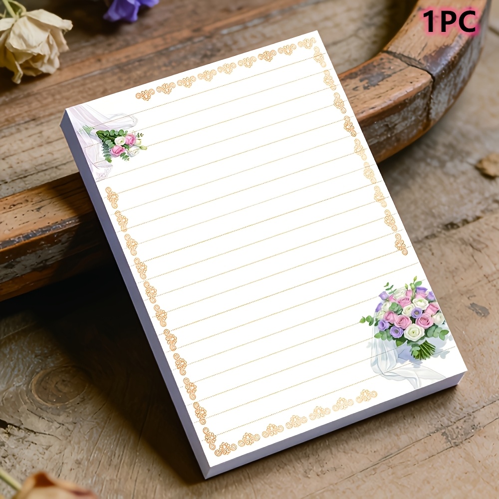 TEMU 1pc (50ets Pocket Floral 2-speed Notebook, Lined Inner Pages, Vintage Bouquet Notepad, Lace Rose , Decorative Lined Notepad Paper, Stationery,