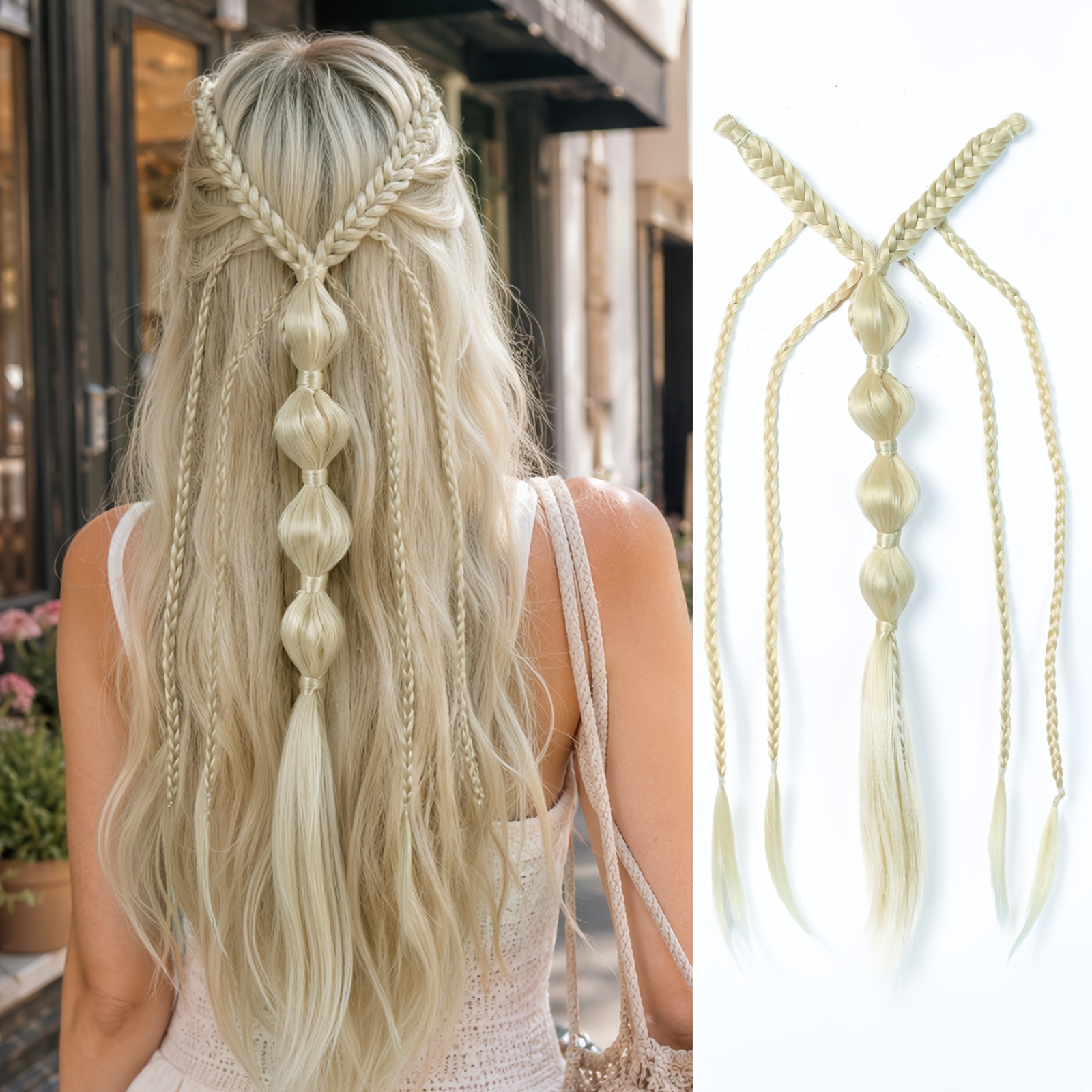 TEMU 1 pz Extension per Capelli a Stile Boh矇mien a Clip Adatte per Matrimoni, Cosplay e Sposa - Stile con Pezzi di Capelli Intrecciati, Capelli Lisci