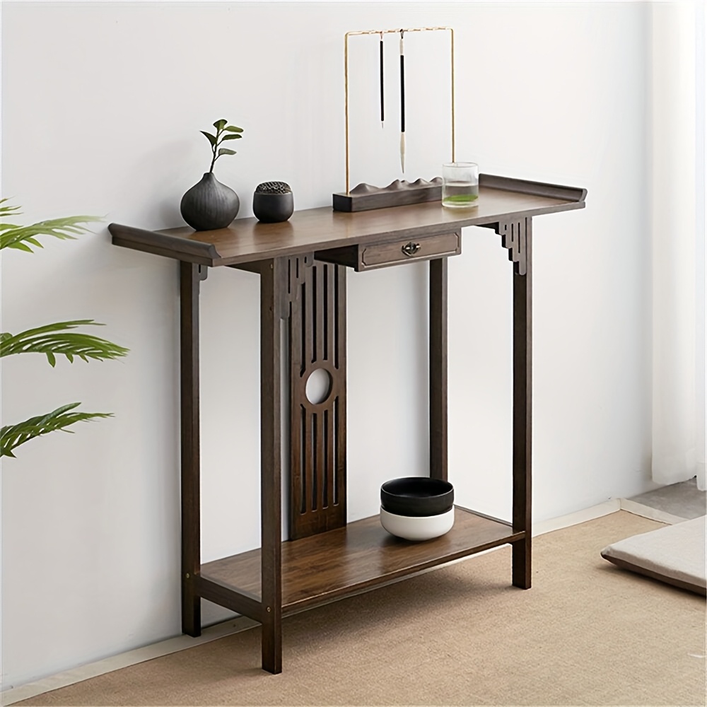 TEMU Aesome Narrow Console Table For Entryway 32in Brown Bamboo Hallway Table With Drawer For Living Room Bedroom, Vintage Narrow Long Sofa Table Lxwxh 32x12.3x32.6in