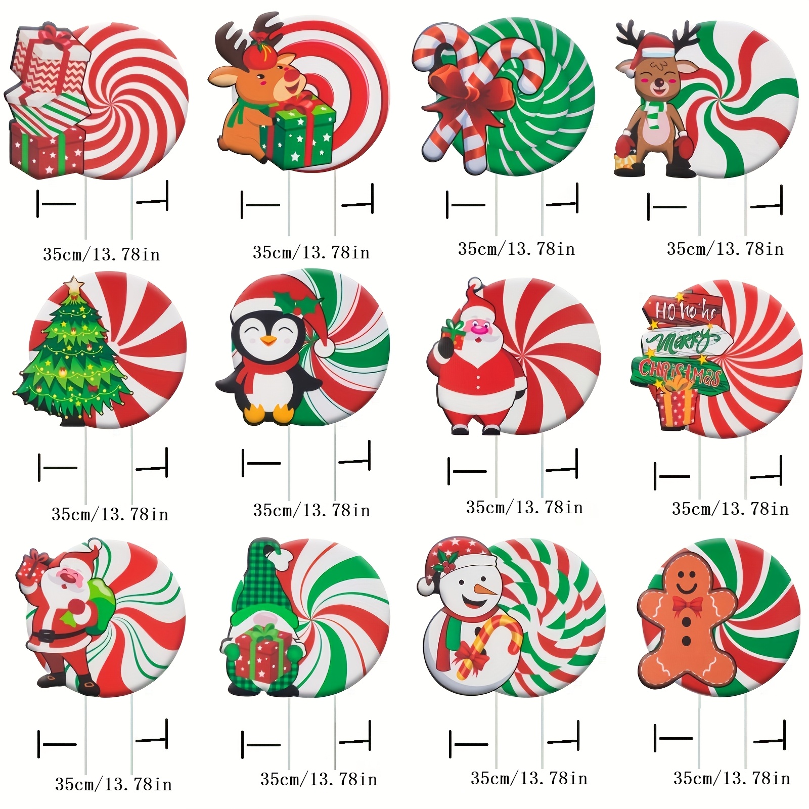 TEMU 12pcs Décorations de Noël pour extérieur, panneaux de jardin, décorations de jardin de Noël avec bonbons, pour , trottoir, décoration de fêtes