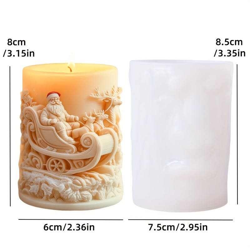 TEMU Resin Silicone Mold Santa Claus Sleigh Cylindrical Scented Candle Silicone Mold Santa Claus Elk Scented Candle Mold Santa Claus Sleigh To Send