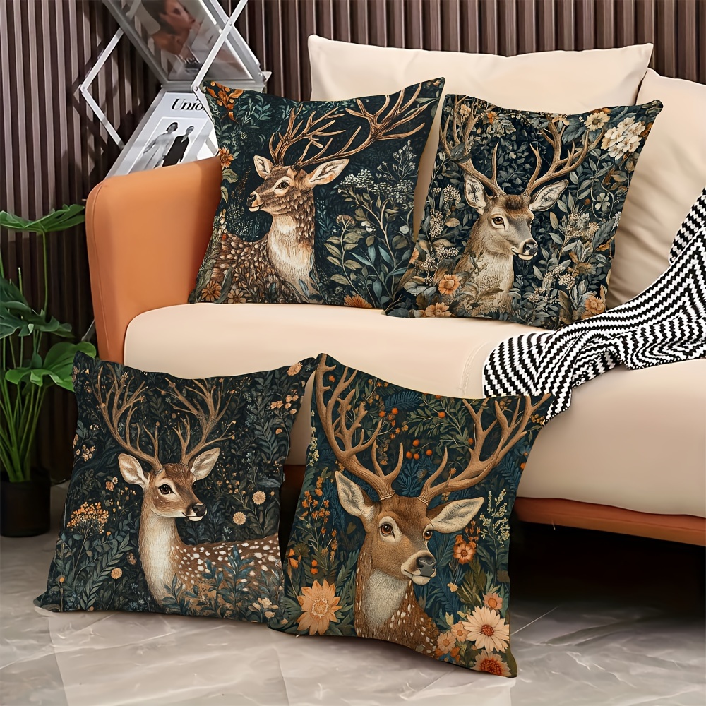 

4pcs Deer In Design Short Plush Pillow Cover For Living Room, Bedroom, And Office Decor' 18×18inch/45×45cm