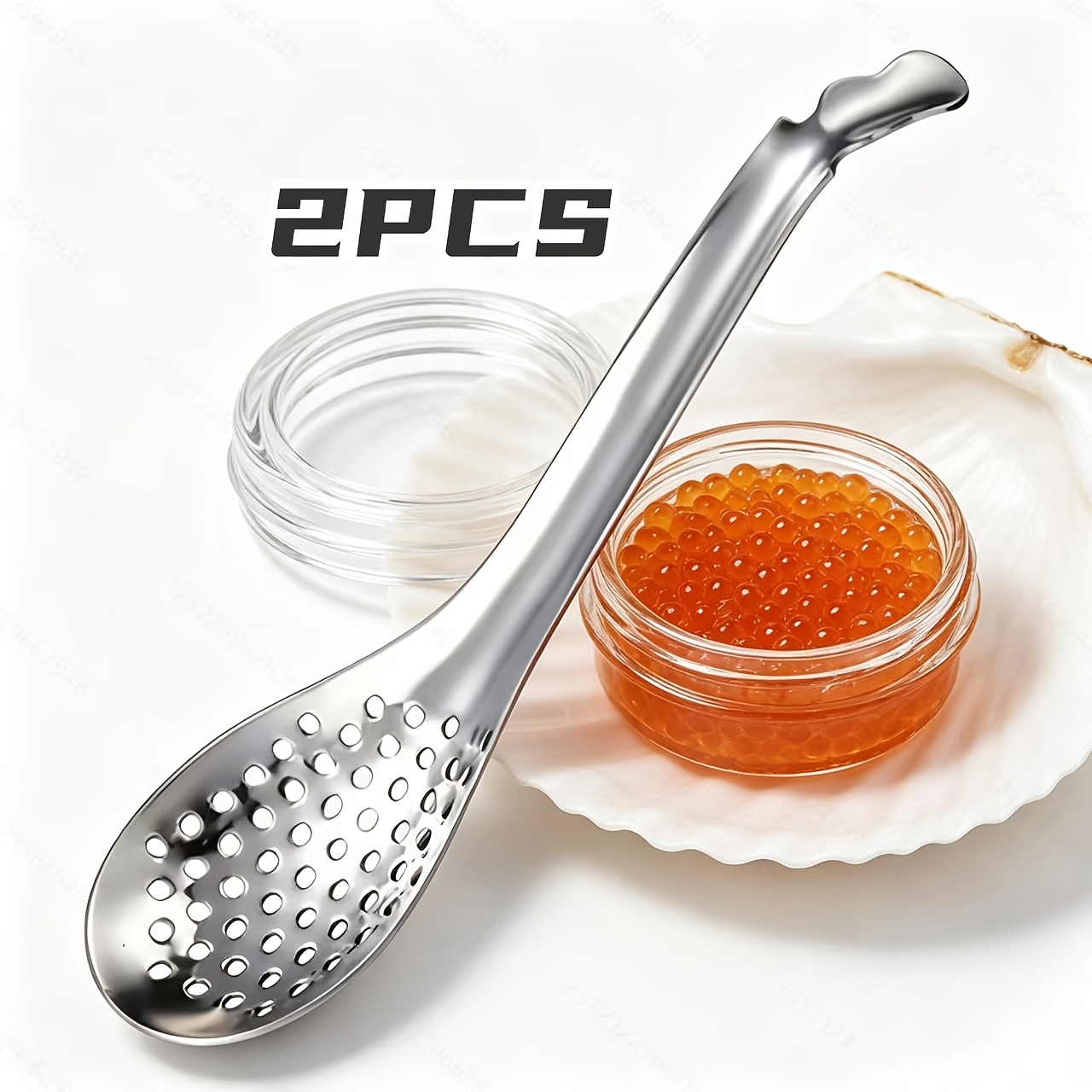 TEMU 2pcs Of Multi-functional Stainless Steel Filter Spoon, Caviar Spoon, Household Egg Separator, Kitchen Small Colander