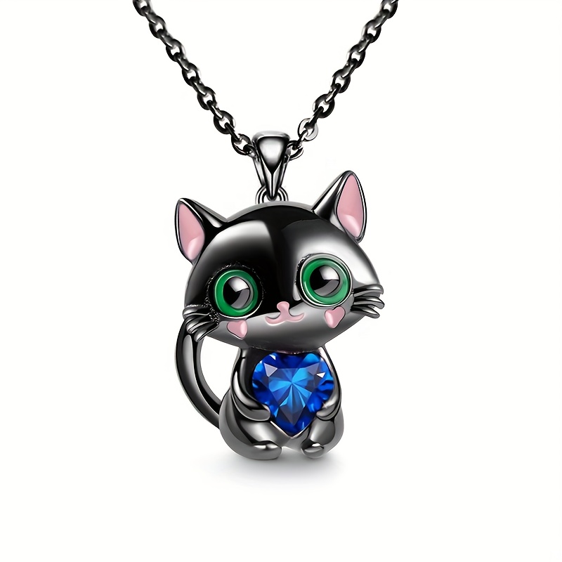 Adorable Kitten Hugging Heart Pendant Necklace
