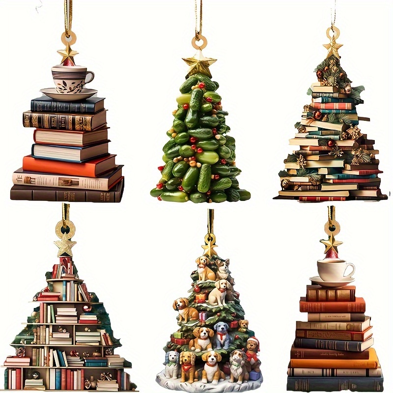 

6-piece Christmas Tree Book Ornament Set - Festive Holiday Home Decor - Christmas, , Independence Day, New Year, General Occasions - Acrylic Material - Hanging Ornament - No Electricity Required