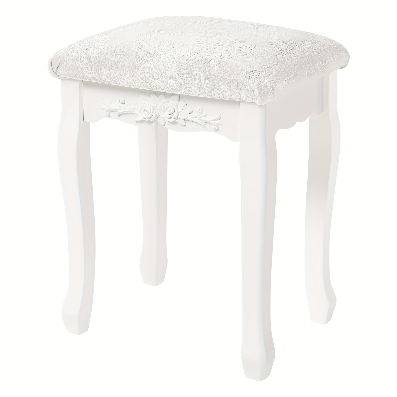 Image of 1pc Vintage Baroque-style Dressing Stool - With An Elegant Floral-patterned Cushion, Bedroom Seating | Modern Furniture | Luxurious Finish