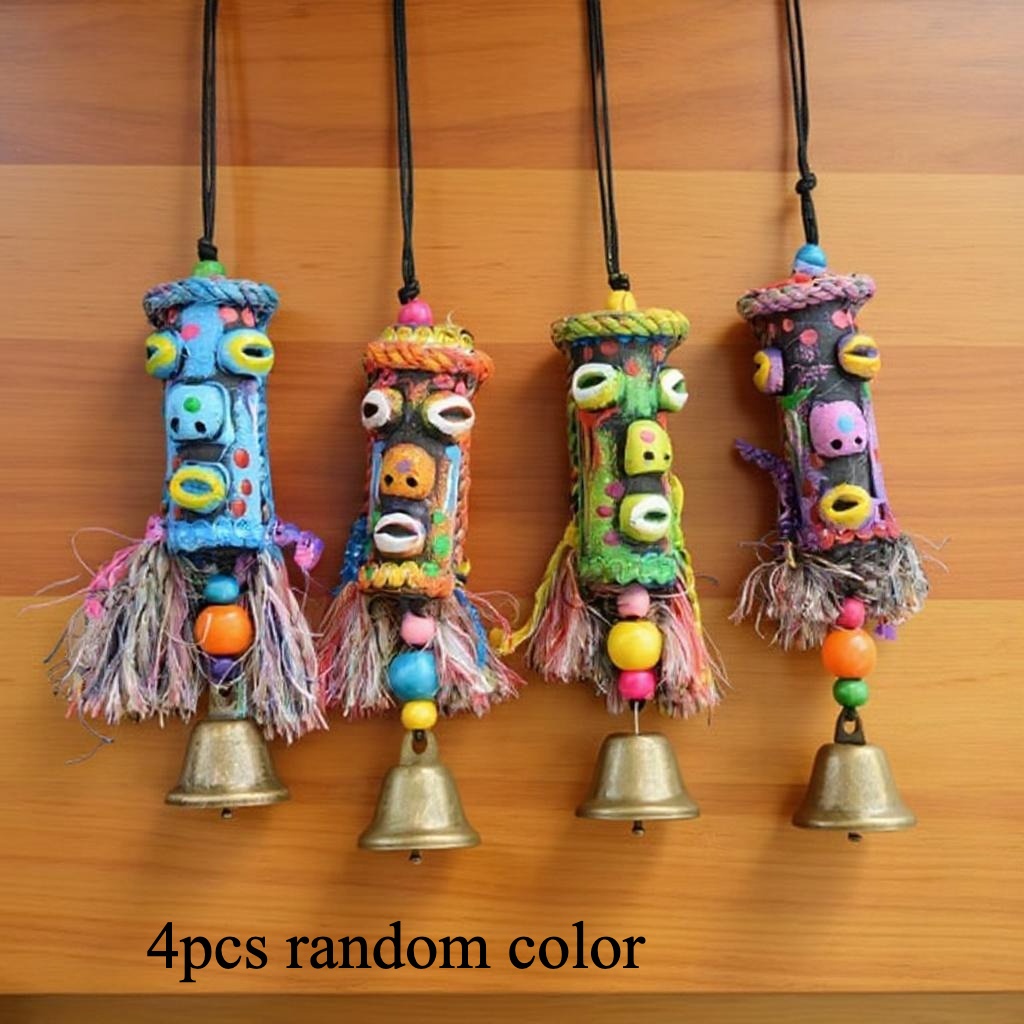 Image of 2/4pcs Handcrafted Yunnan Ethnic Wind Chime With Vintage - Wooden Beads, Tassels For Home & Bar Decor - Perfect For Halloween, Christmas, New Year's & Father's Day Gifts - Random Color