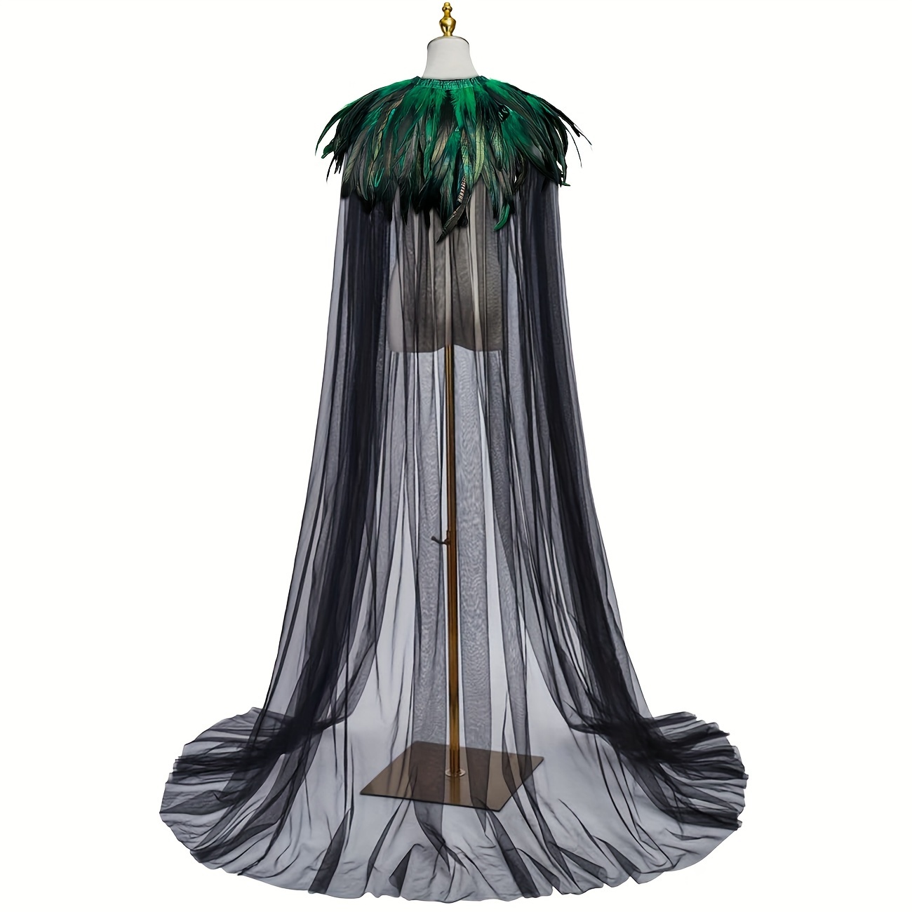 L'VOW Evil Queen Witch Costume - Halloween Cosplay with Feathered Cape, Long Robe & Shawl - Funky Polyester Masquerade Outfit, L'VOW details 15