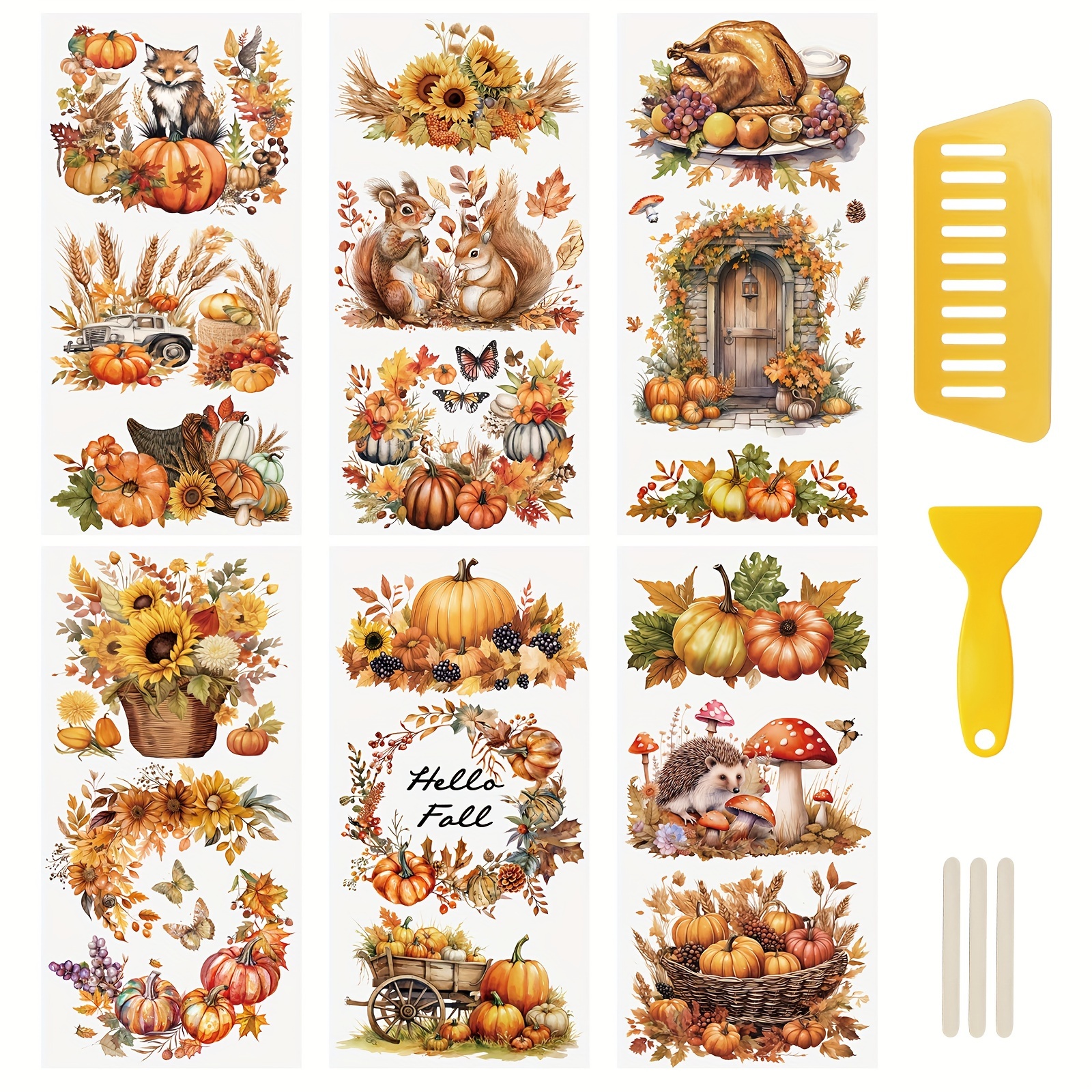 

6 Sheets Autumn Theme Rub On Transfer Stickers, Harvest Stickers Transfer Decals For Diy Photo Albums Furniture, 5.9 * 11.8in