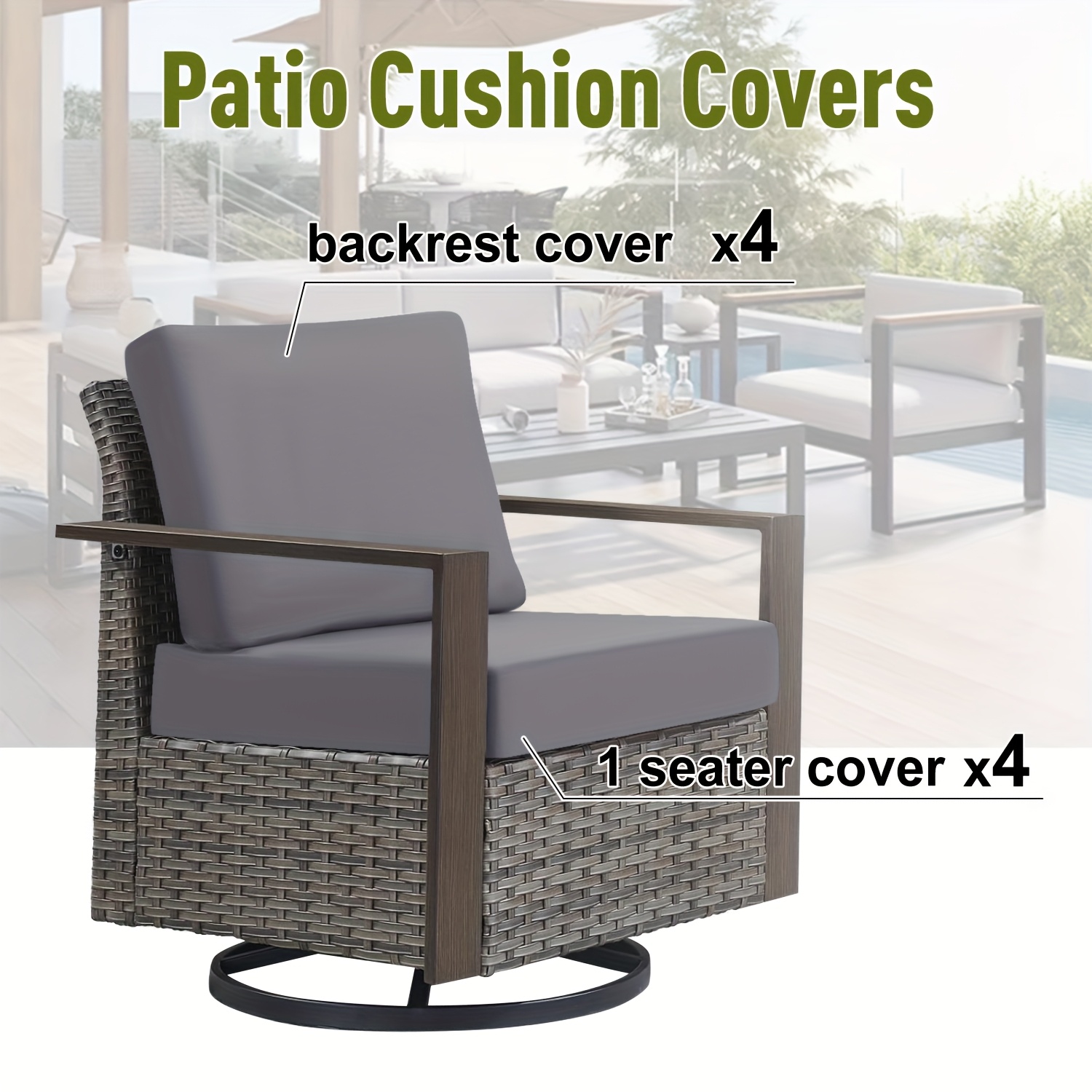 Image of 2/8/12pcs Elastic Cushion Covers For Chairs, Suitable For Outdoor Courtyards And , Sofa And Seat Cushion Replacement Set (core Not Included), Machine Washable, Shower Elastic Band Sofa Cushion Cover