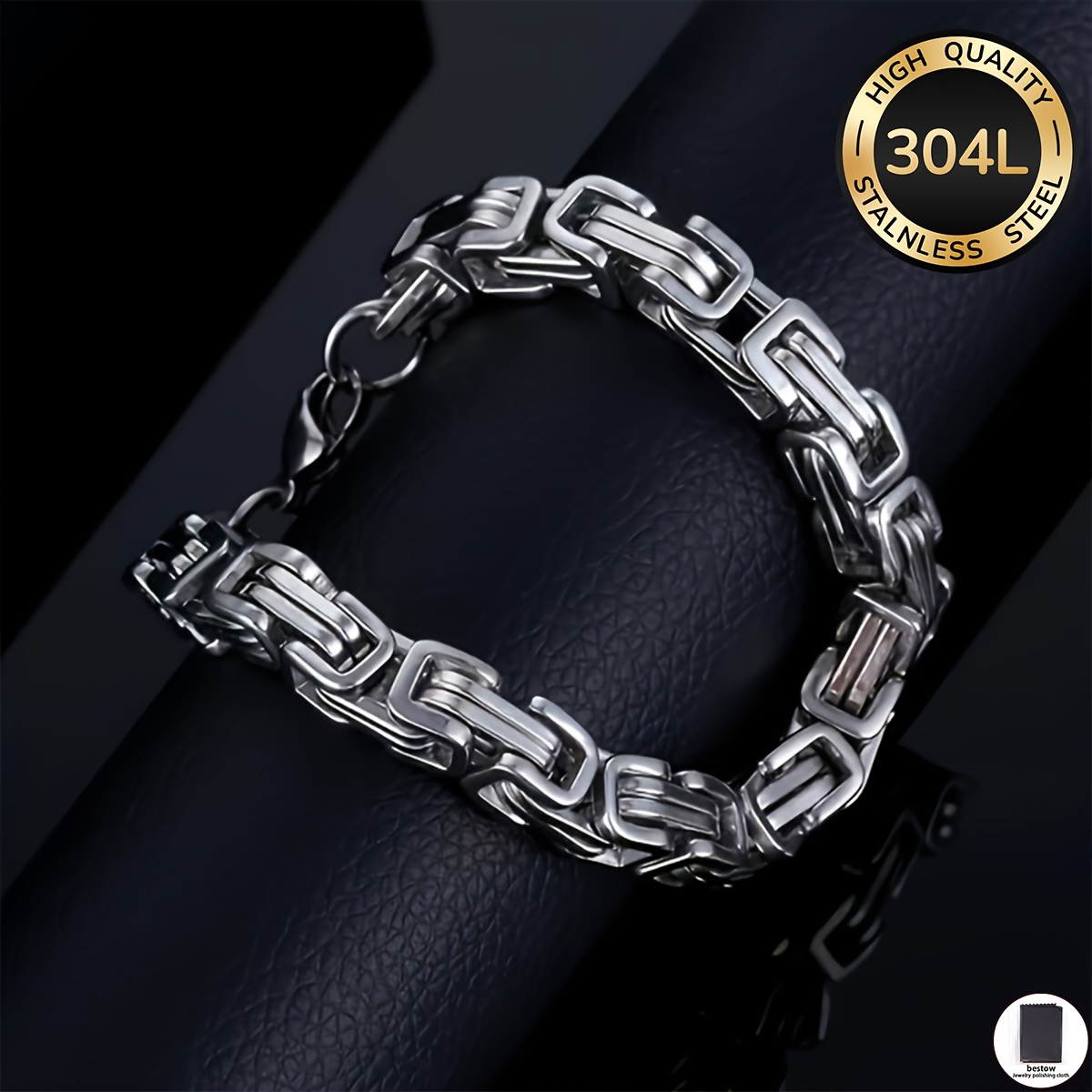 TEMU Minimalist And Stylish High-quality 304l Stainless Steel Bracelet [includes Jewelry Cleaning Cloth] King Chain 304l Stainless Steel Invisible